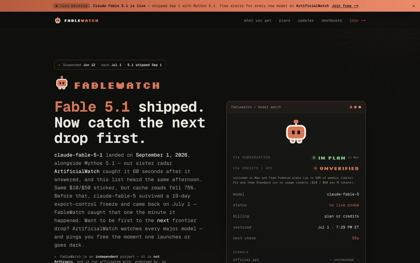 The FableWatch homepage
